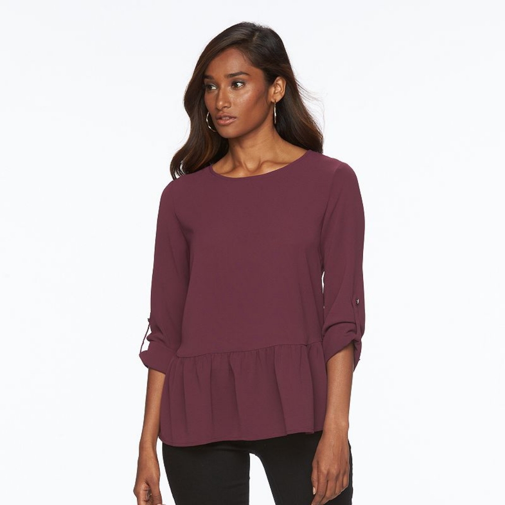 💫(NWT)Apt. 9 Purple Peplum 3/4 Sleeve Blouse(PTP 22" L 22")